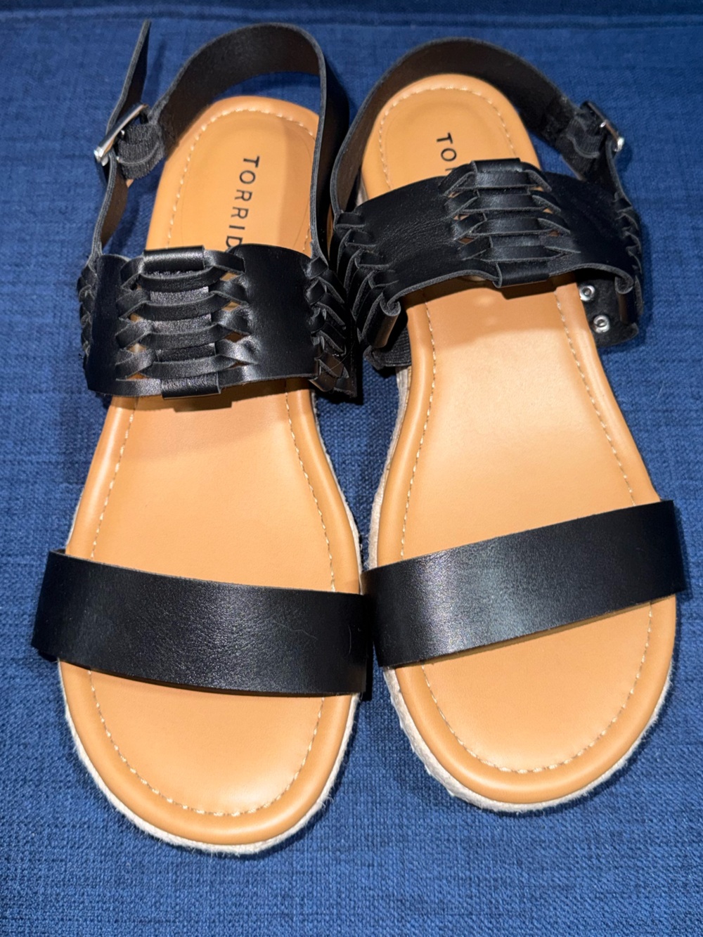 torrid Black Woven Strap Sandals with Tan Footbed- Brand New Size 11WW